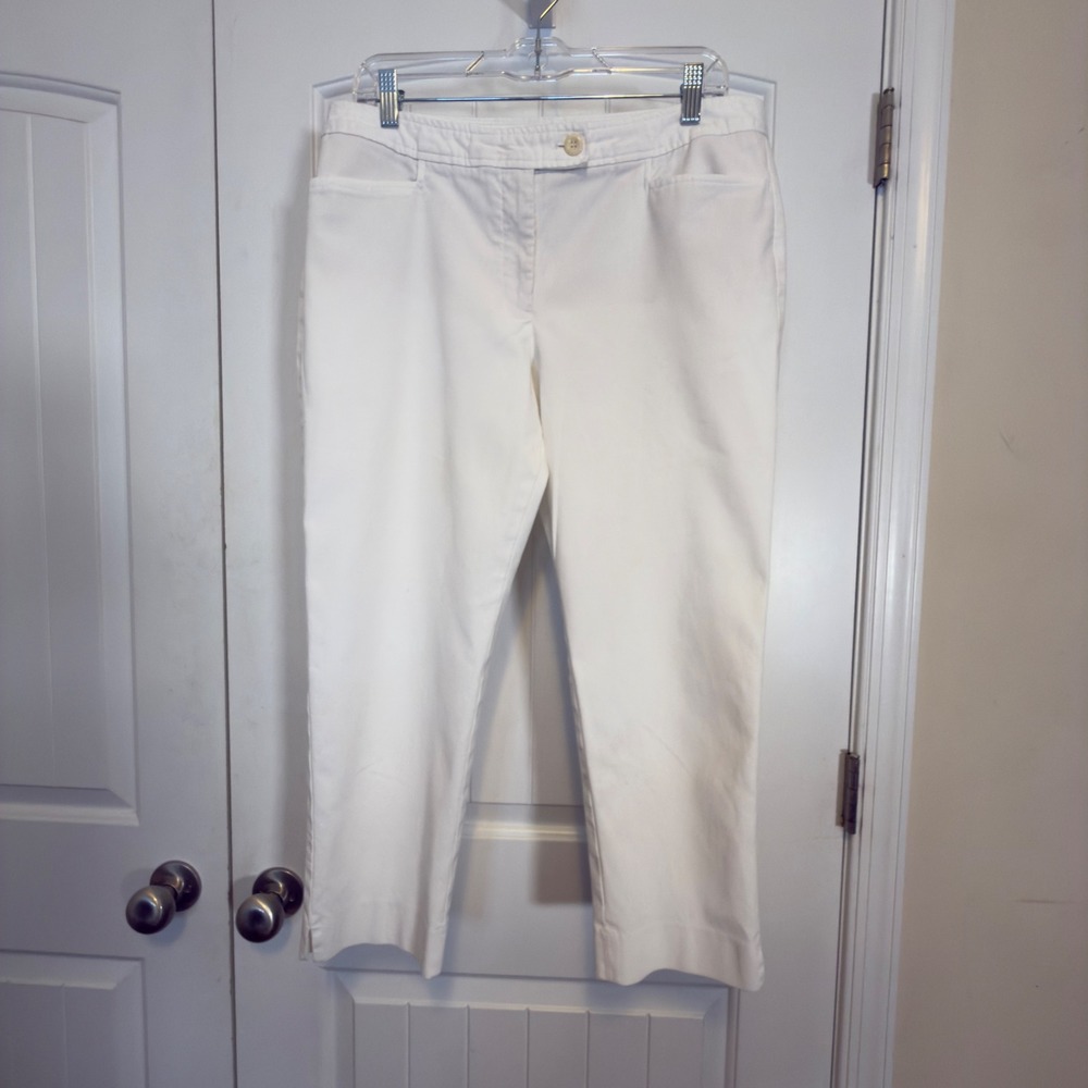 Talbots Hampshire Petites White Textured Ankle Pants 12P Cotton Blend Straight - Picture 2 of 10